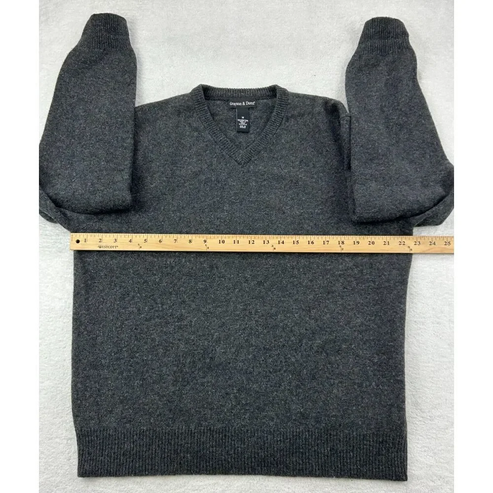 GRAYSON & DUNN 100% Lambs Wool Sweater Men M‎ Gray V Neck Grandpa Core Comfy